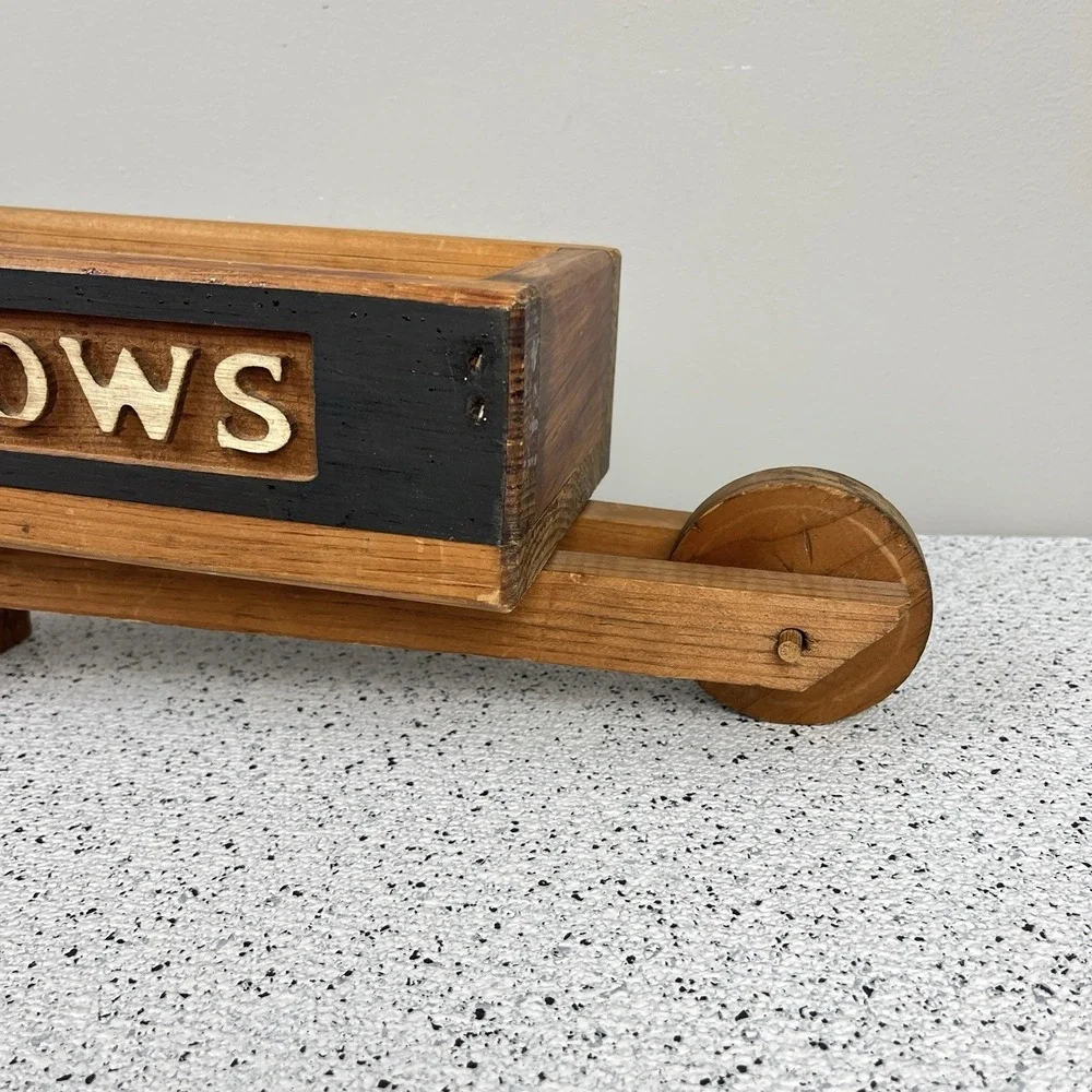 Vintage Handmade Wooden‎ Wheelbarrow I LOVE COWS Heart Trinket Shelf Accent